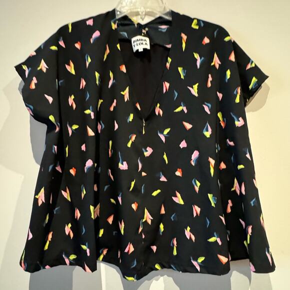 Bimba Y Lola graphic oversized v-neck blouse in size small - Picture 1 of 6